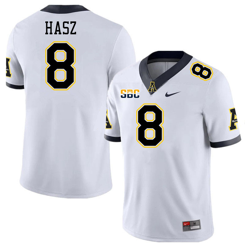 Appalachian State Mountaineers #8 Dylan Hasz College Football Jerseys Stitched-White Appalachian State Mountaineers #8 Dylan Hasz College Football Jerseys Stitched-White